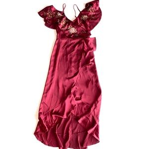 Lulumari Satin Flutter Sleeve Dress